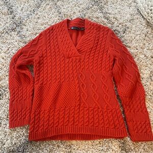 Relativity Women's V-Neck Cable Knit Sweater in Red